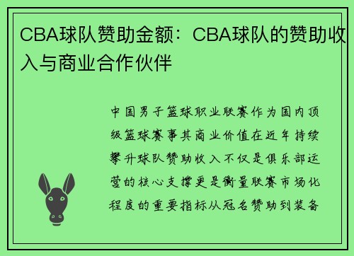 CBA球队赞助金额：CBA球队的赞助收入与商业合作伙伴